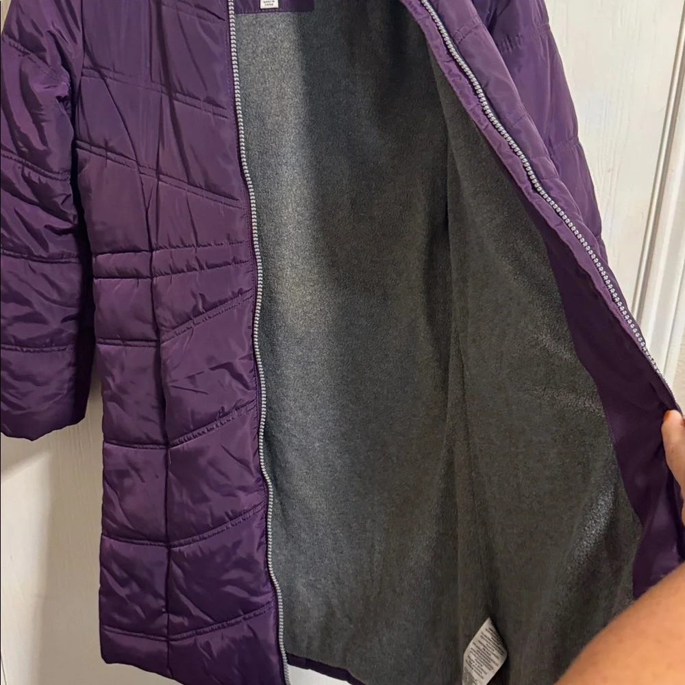Calvin Klein Girls‎ Large 12/14 Ariel Puffer Coat Purple Full Zip Faux Fur Hood
